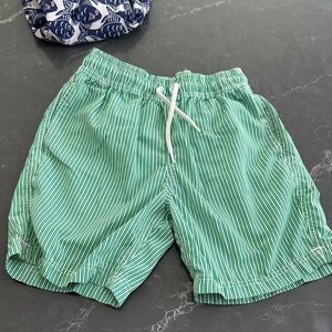 JCrew boys size 10 Green and White Striped Swim trunks Shorts